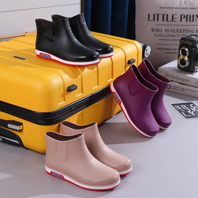 Women Outdoor Fashion Ankle Rain Boots Non-slip Waterproof PVC Shoes Female Platform Water Boots Slip-on Rainboots