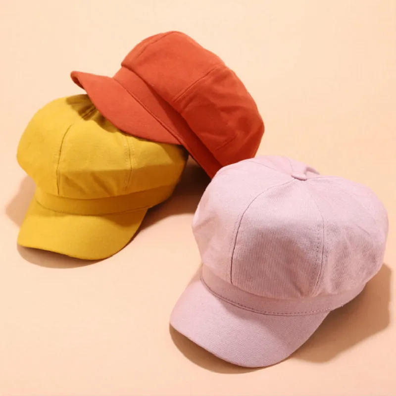 

Solid Women Newsboy Cap Blank Female Vintage Visor Cap Spring Autumn Retro Octagonal Cap Breathable British Style Beret Hat Bone