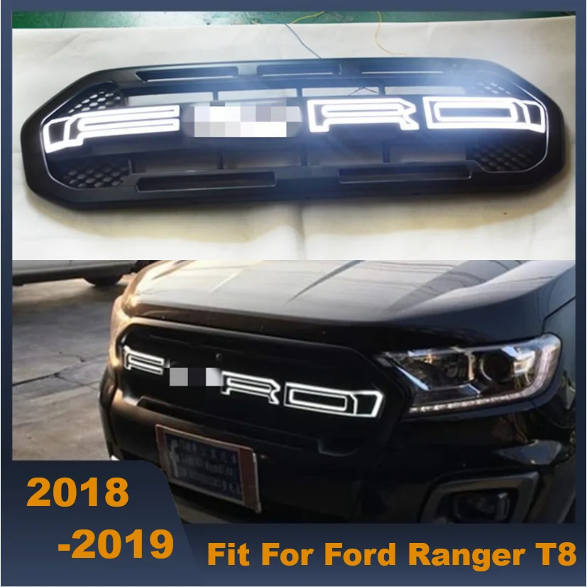 Ranger T8 Wildtrak Accessoires Grille De Calandre Avant Noir Lumières LED Avec Plaque LOGO Grilles de Pare-chocs pour Ranger T8 WILDTRAK 2018-2020