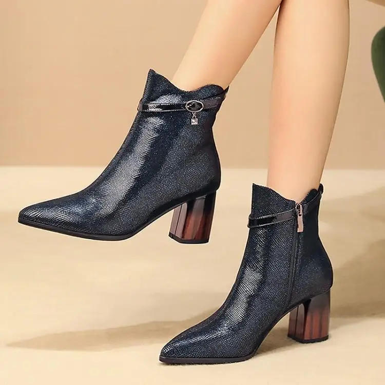 

Leather pointed qiu dong single ladies boots with high heels thick with short boots shoes Martin boots and naked sheepskin boot