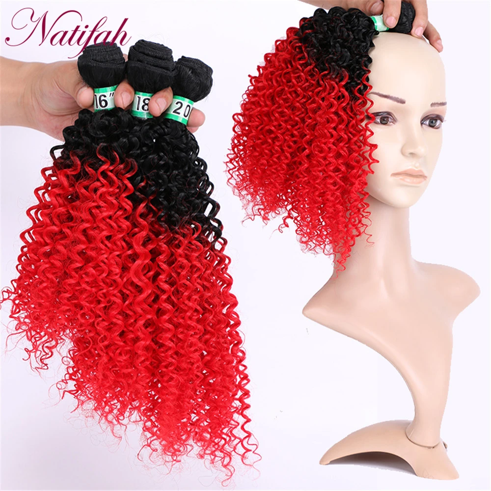 Natifah кудрявый вьющиеся волосы пряди, 16, 18, 20 дюймов Инструменты для завивки волос 70 г/шт. синтетические волосы пряди - Цвет: T1B/красный