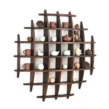 

solid wood frame wall-mounted Much bao ge Chinese style show commodity shelf wall Tea set frame