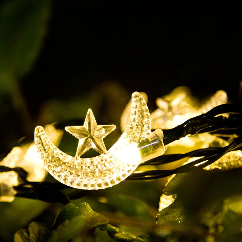 LED Moon Star Solar Power Light String Garden Outdoor Waterproof Twinkle Christmas Fairy Garland Wedding Holiday Party Decor