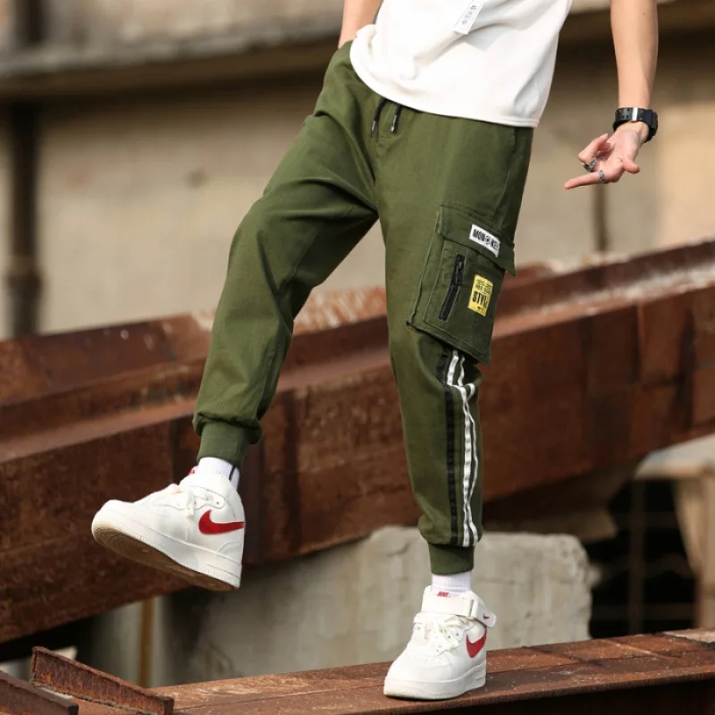 

Bib Overall Autumn Men's Multi-pockets Loose-Fit Versatile Capri Long Pants Hong Kong Style Trend Students Casual Skinny Ankle B