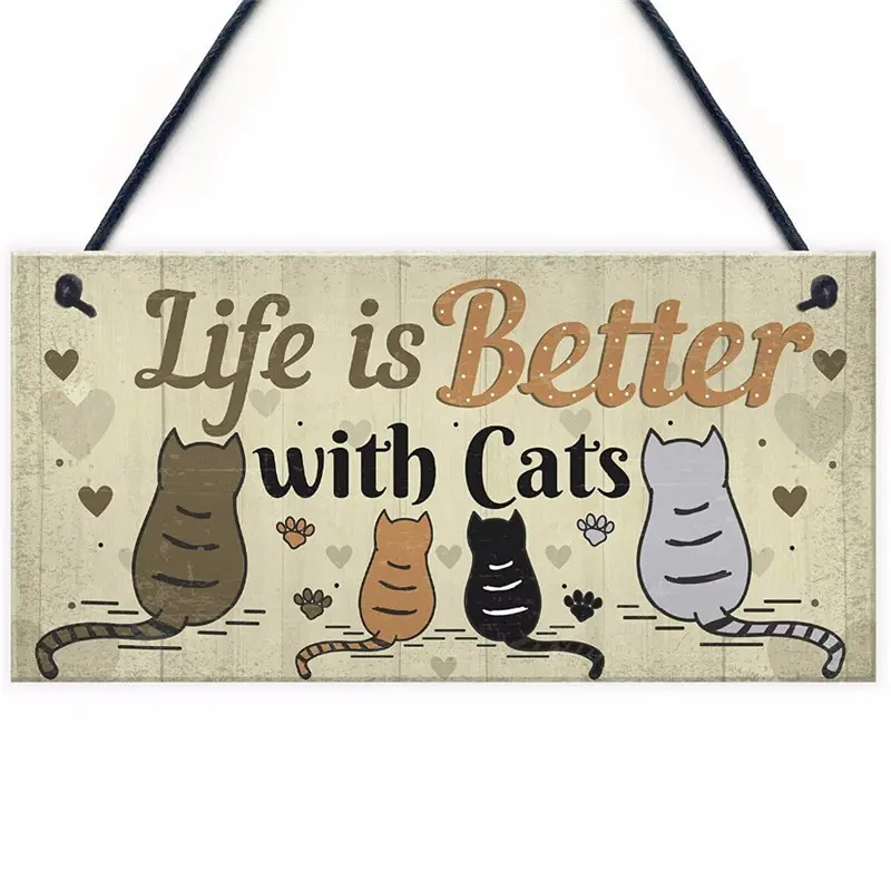 Wooden Animal Plaques Decor Wooden Animal Cat Plaques Printed Hanging Sign For Door Wall Decor Home Bedroom Living Room Shop Garden Yard Wood Plaques Decor