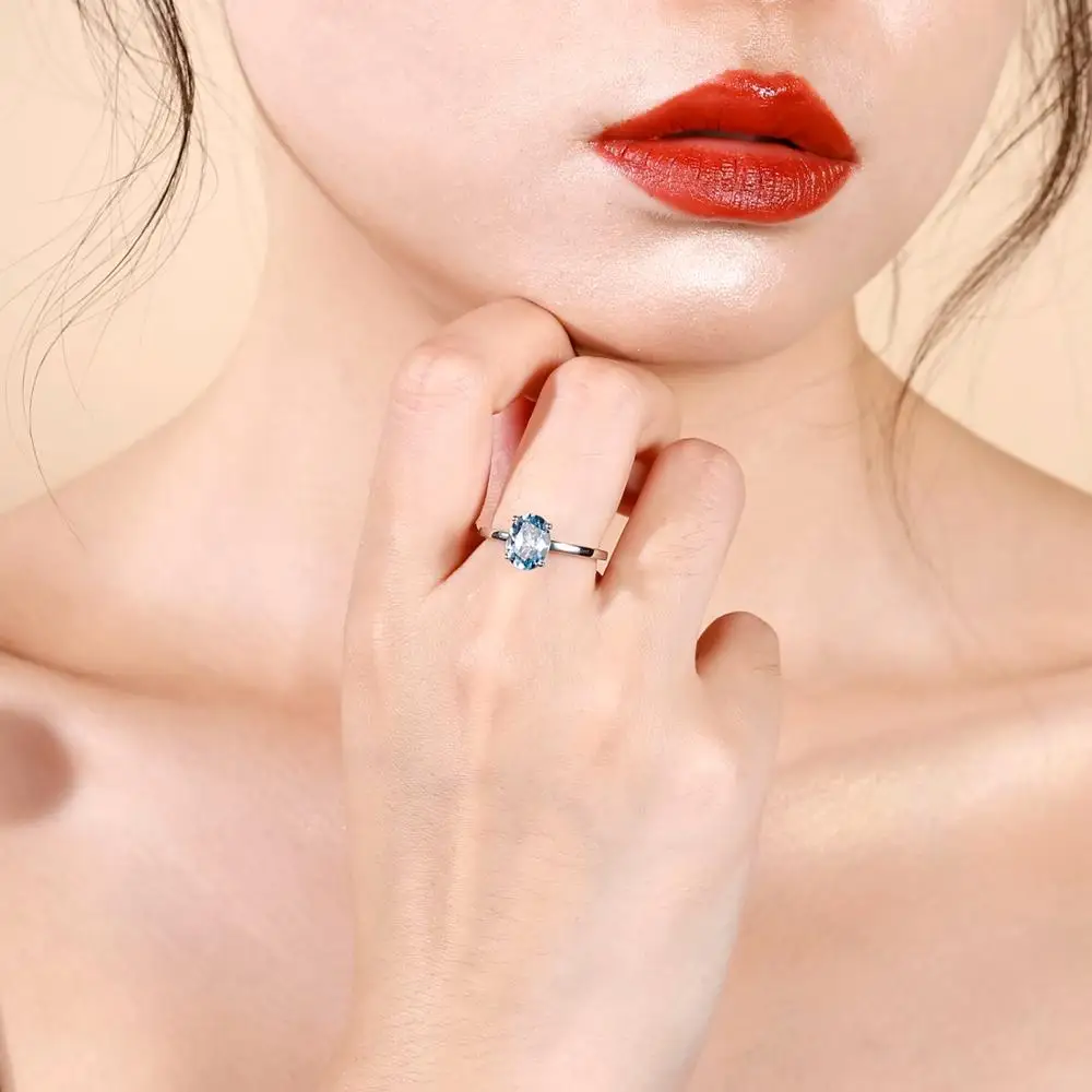 Gem's Ballet 2.36Ct Овальный натуральный Небесно-Голубой топаз драгоценный камень кольцо 925 пробы серебряный камень для рождения, солитер обручальное кольцо для женщин