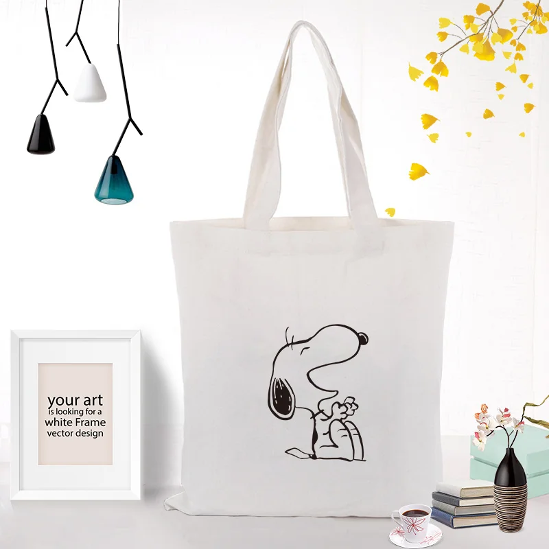 SNOOPY073 Сумка для покупок Милая мультяшная собака Холщовая Сумка на заказ Печать текстовый логотип DIY ежедневное использование экологическая многоразовая утилизация - Цвет: SNOOPY073