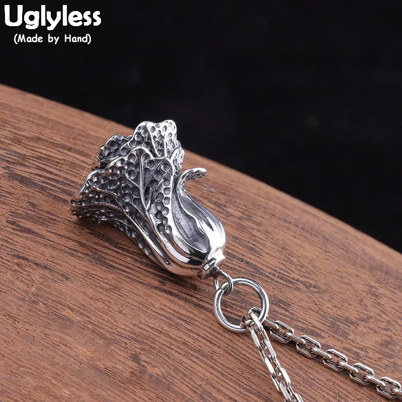 Uglyless Thai Silver Chinese Cabbage Pendants for Women Best Wish China Chic Fortune Necklaces NO Chains 925 Silver Jewelry P935