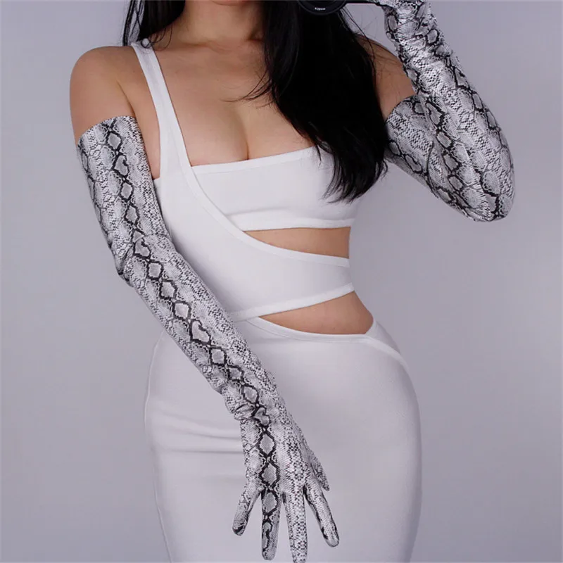 70cm Snake Длинные перчатки из змеиной кожи, длина 60 см, перчатки из искусственной кожи с узором из кожи питона PU58 - Цвет: 70cm Snake