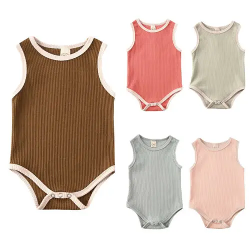 5 Colors Toddler Kid Baby Girl Boys Bodysuits Clothes Knit Sleeveless Solid Jumpsuit Bodysuit Summer Outfits | Детская одежда и