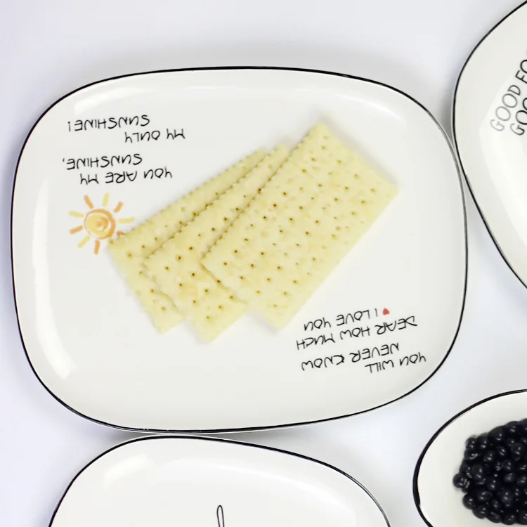 Western plate creative home ceramic snack plate rectangular breakfast plate cake dish creative Nordic steak plate - Цвет: 20CM