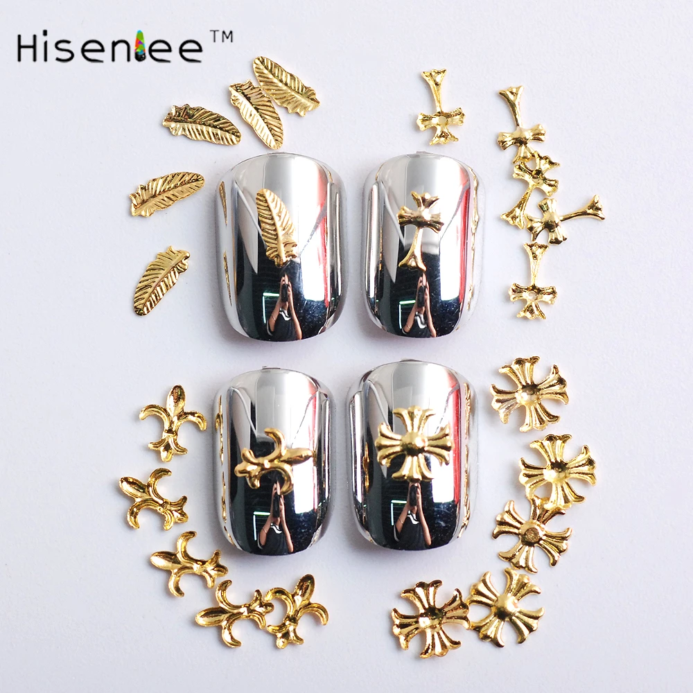 

500Pcs / Pack High Quality 4 Feather Metal Rivets Nail Accessories 3D Fashion Charm DIY Nail Art Jewelry Decoration