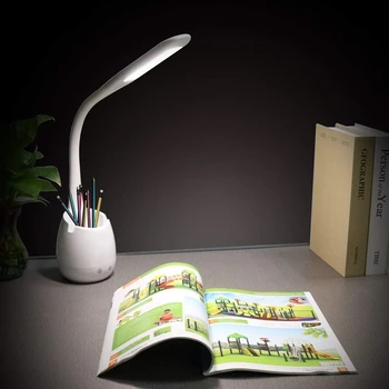 

Top-Desk Lamp for Study, Dimmable Hue Table Lamp with Pen Holder, Mobile Phone Bracket, Contact Dimmer, Color Change Base(Night