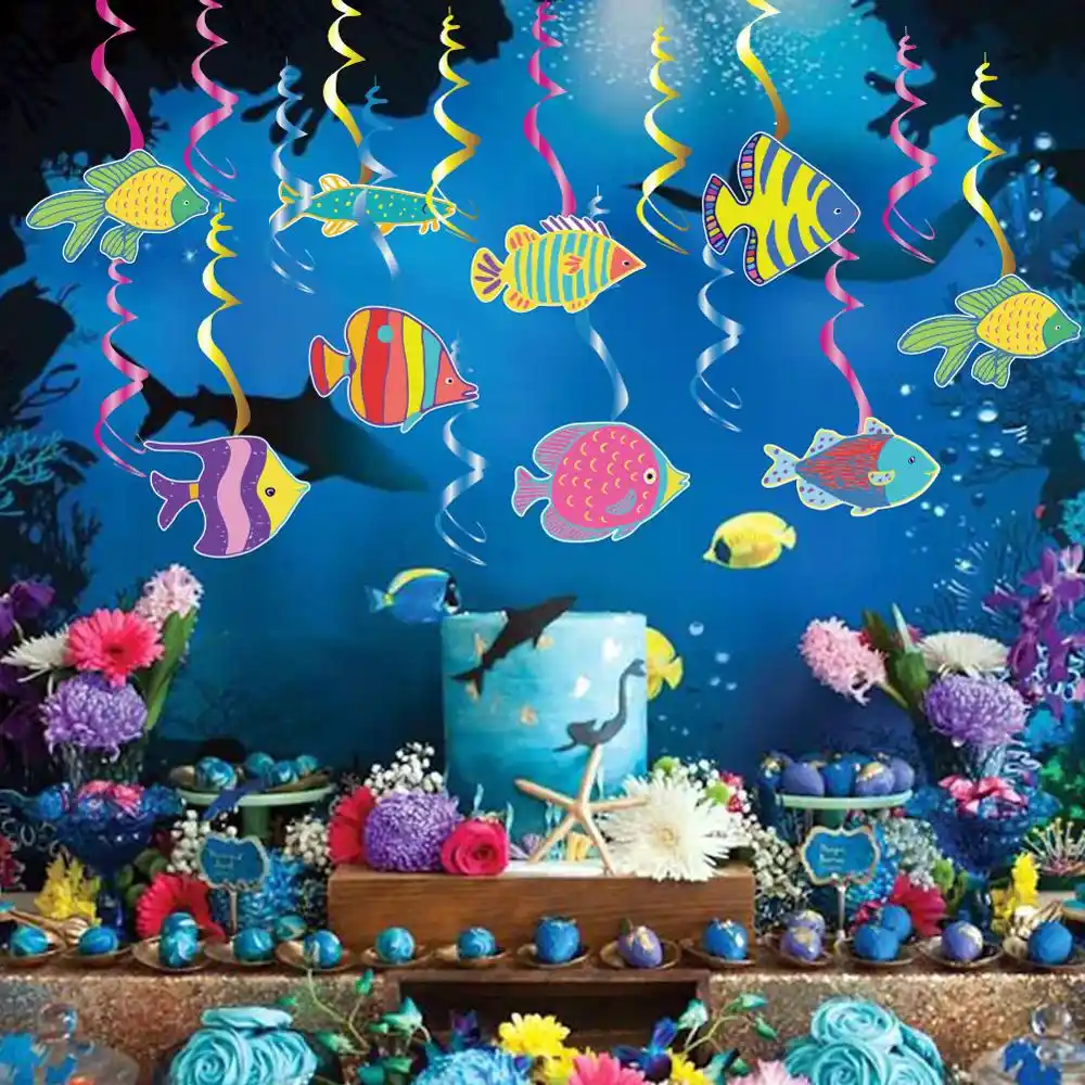 Ocean Fish Swirls Hanging Decor Honeycomb Under The Sea Mermaid Birthday Party Decoration Baby Shower Seabed Party Supplies Party Diy Decorations Aliexpress