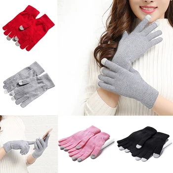 

1 Pair Unisex Touchscreen Winter Thermal Warm Gloves Multi-color Full Finger Anti-pilling Knitted Gloves Warming Products