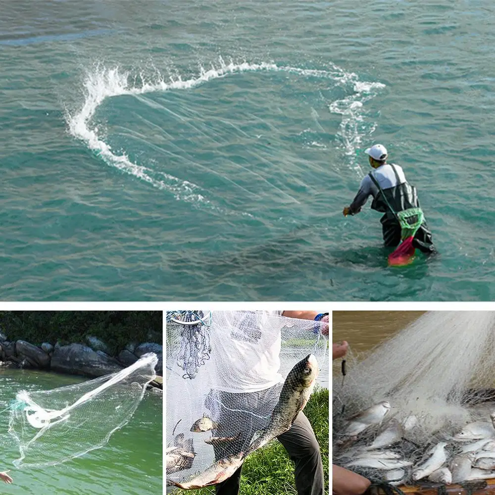 Yeahmart Finefish Cast Net Fishing Network Fly Hand Cast Net Outdoor Throw Catch Fishing Net Tool Gill net Nylon High Quality