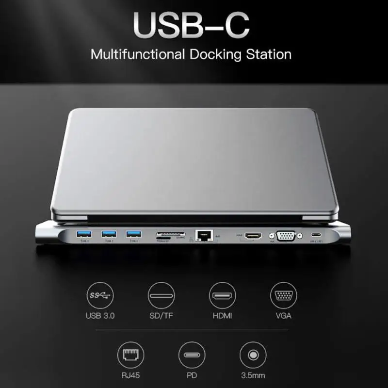 10 in 1 TYPE-C HUB to USB 3.0 HDMI RJ45 TYPE-C Adapter Multi-function Splitter OS Compatibility Macos 10/10-10/14 Windows