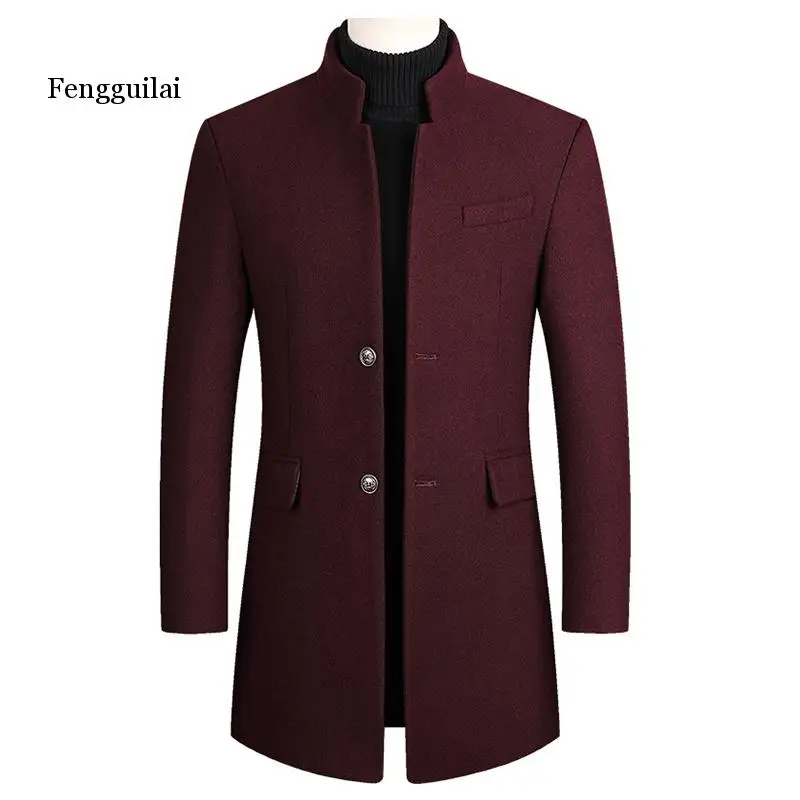 Mens Overcoat Winter Wine Red Coat Size 4XL Woolen Blend Coat Long Male Windbreaker Cotton Thick Warm Topcoat Men Jacket Mens Overcoat Winter Wine Red Coat Size 4XL Woolen Blend Coat Long Male Windbreaker Cotton Thick Warm Topcoat Men Jacket