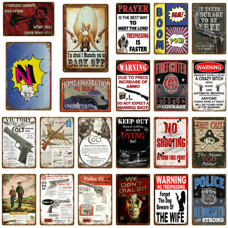 

Warning Stickers Home Protection Back Off Metal Tin Signs Vintage Wall Decor For Pub Bar Club Home Decoration Painting Poster
