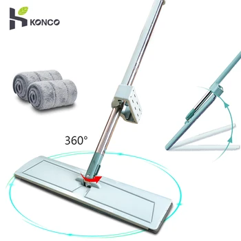 

Konco Hands-free Mop Floor Cleaning Microfiber Mop Squeeze Flat Mop 360 Rotation Spin Mop Wet/Dry Floor Cleaning Hand Wash Free