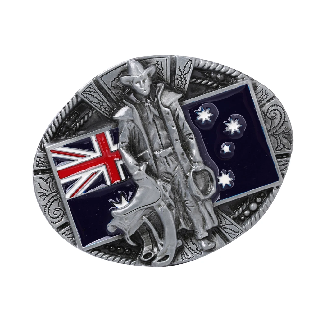 Zinc Alloy Vintage Classic Knight Australian Flag Western Cowboy Cowgirl Belt Buckle 