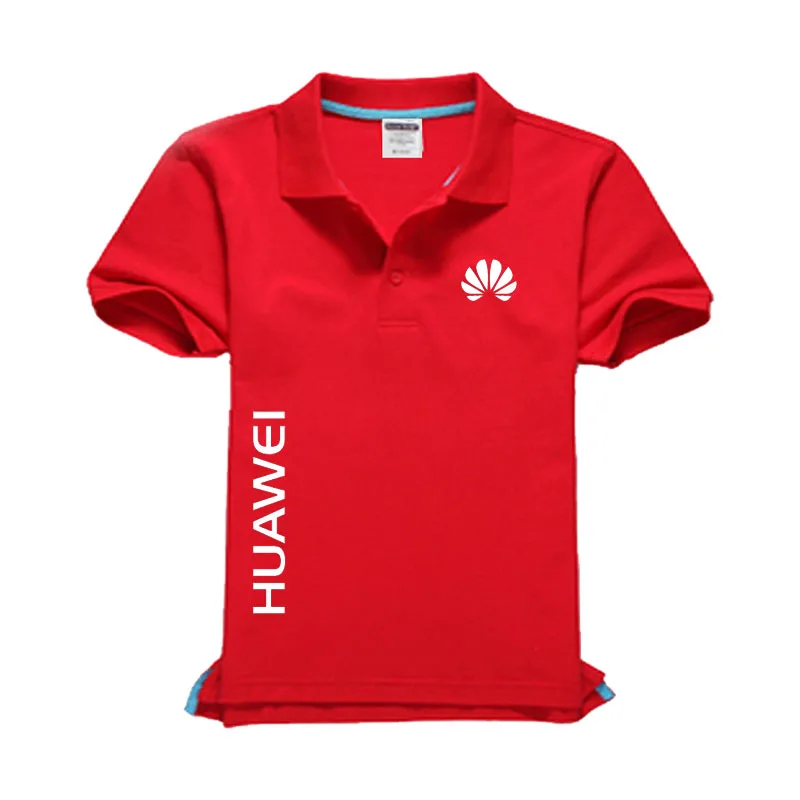 Новая мужская рубашка поло с логотипом HUAWEI, Высококачественная Мужская хлопковая рубашка с коротким рукавом, брендовые майки - Цвет: Красный