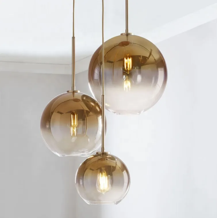 2019 27 Decorative Gradient Amber Bubble Kitchen Lamps Indoor Home E Led Bulb Glass Pendant Lights Chandelier | Освещение
