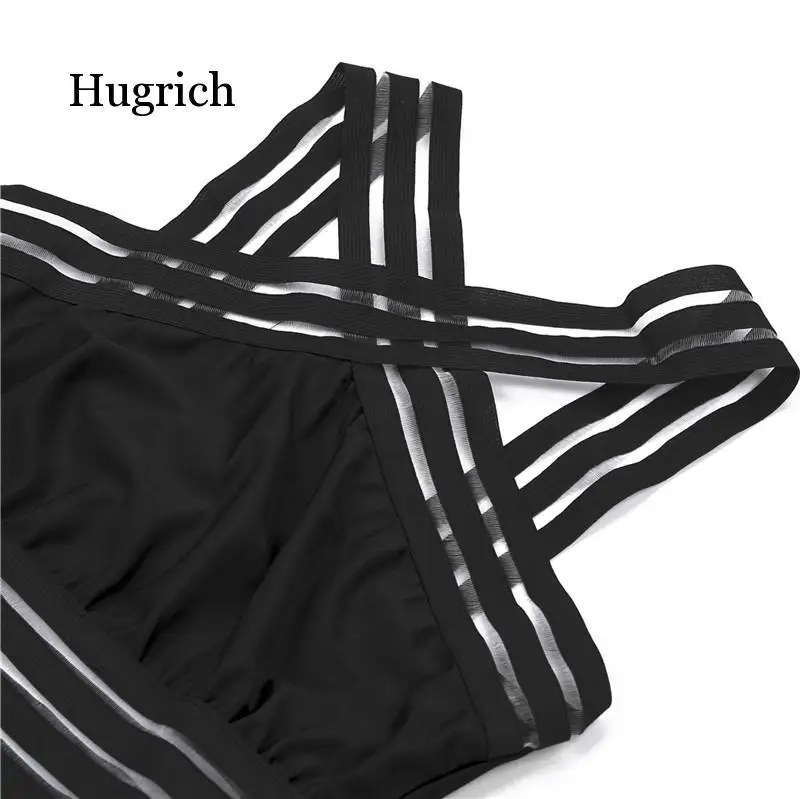 2020 Sexy One Piece Swimsuit Women Bikini Set High Neck Bandage Cross Back Neck Monokini Black Swimwear Women Bathing Suits