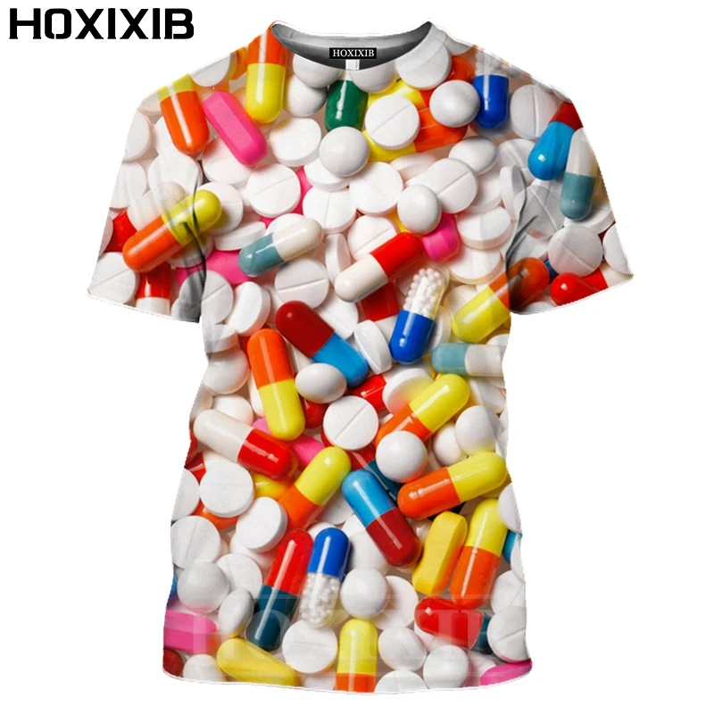 HOXIXIB таблетки Футболка мужская Цвет Фул Конфета 3D принт витамины обработки с
