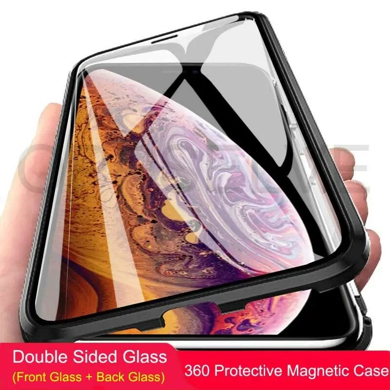 Для iPhone 11 Pro XS MAX/XR X 7 8 6 6S Plus 360 Защитный Магнитный двойной стеклянный Передний+ задний противоударный чехол для телефона