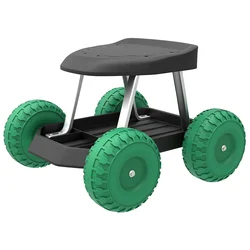 Rolling Gardening Chair Cart with Wheels Full Range Swivel Seat with Adjustable Height Utility Tool Tray