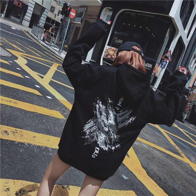 

Autumn Winter Fleece Hoodie Harajuku Print Pullover Thick Loose Women Hoodies Sweatshirt Female Casual Coat Plus Size 3XL 2019