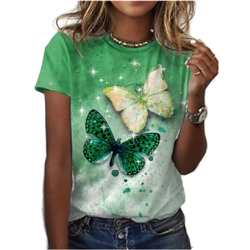 New Ladies Plus Size 3d Printed Short-sleeved Top Polyester O-neck Dress Elegant Butterfly T-shirt Casual Fashion Trend sport t shirt Tees