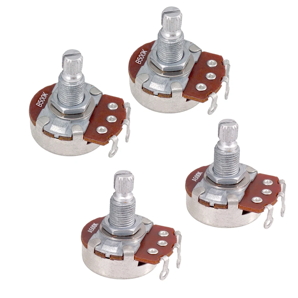 Metric Full Size 18mm Split Shaft Pots A500K & B500K Guitar Potentiometers (4 Pieces)