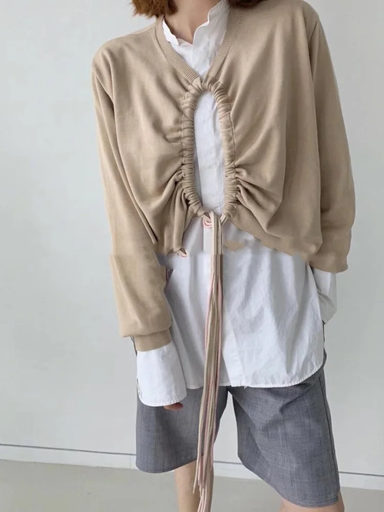 [EWQ] корейская модная одежда с круглым вырезом и коротким шнурком; Повседневная Дамский вязаный свитер с длинными рукавами; Новинка года; осень; QK752