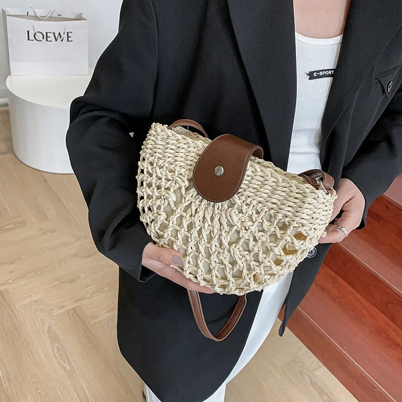 Summer Rattan Crossbody Bags Women Saddle Shoulder Bag Handmade