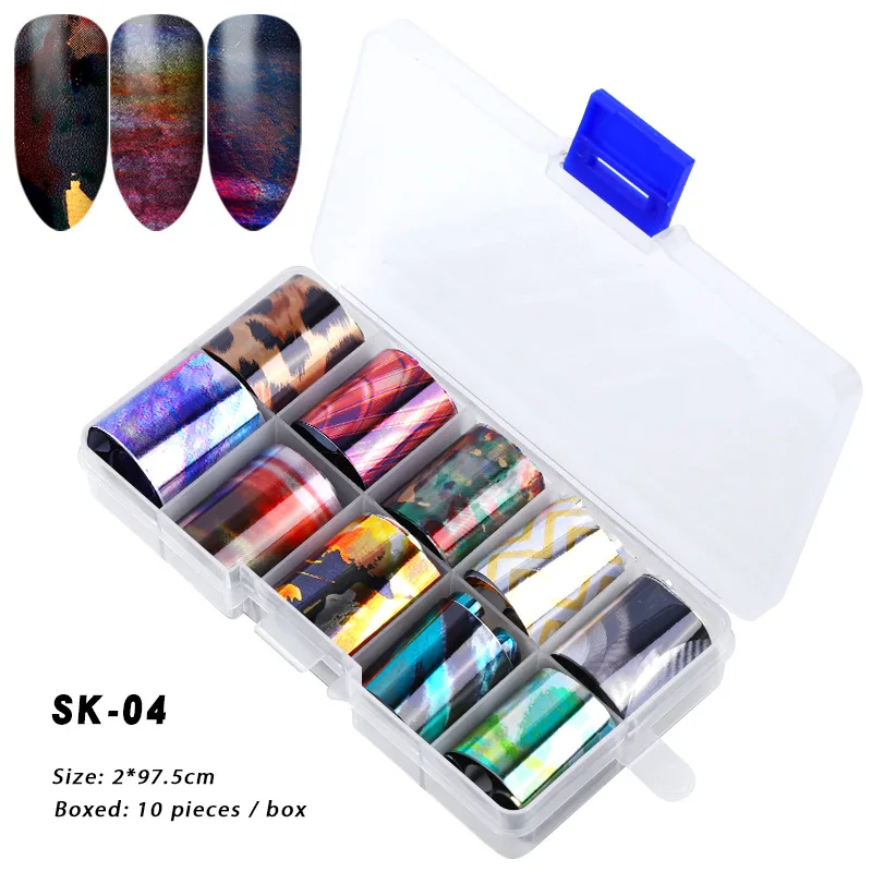 3D Голографическая фольга Переводные цветные наклейки на ногти дизайн ногтей перевод рисунка наклейка s DIY маникюр 10 лент фольга клейкая бумага - Цвет: SK-04