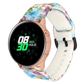 

Retro Floral Flower Watchband Silicone Wrist Strap Bracelet Replacement for Samsung Galaxy Watch Active Accessories