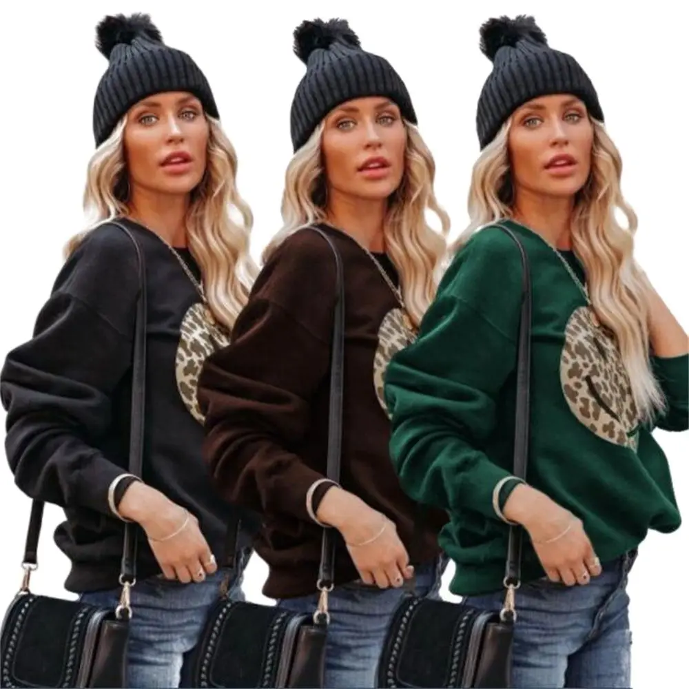 Женская толстовка с длинным рукавом однотонный пуловер круглым вырезом и