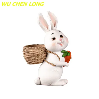 

WU CHEN LONG Cute Rabbit Art Sculpture Bunny Animal Figurines Resin Crafts Rural Bedroom Living Room Decor Home Decoration R5540