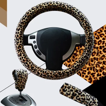 

1 Set Classic Leopard Print Car Steering Wheel Covers Universal Soft Plush Winter Warm Steering Wheel Cover Car Interior Decor