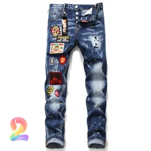 DSQ pantalones vaqueros elásticos con agujeros para hombre, pantalón informal, Hip Hop, dsq