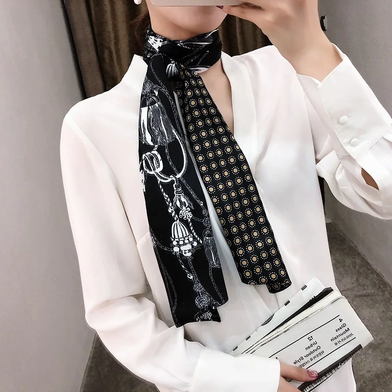  New Brand Design Double-deck Twill Belt Chain Women Scarf Fashion Neckerchief Silk Scarves For Ladi