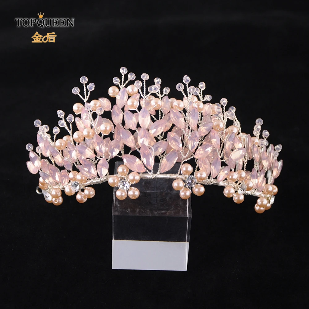 TOPQUEEN HP221-mini розовая детская тиара в виде короны с розовыми стразами в богемном стиле тиара блестящая корона и диадема детская Корона конкурса красоты