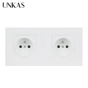 

UNKAS French Standard Electric Socket Two-Way Socket Export Crystal Glass Panel Power Outlet Double Socket Plug 16A 146*86mm