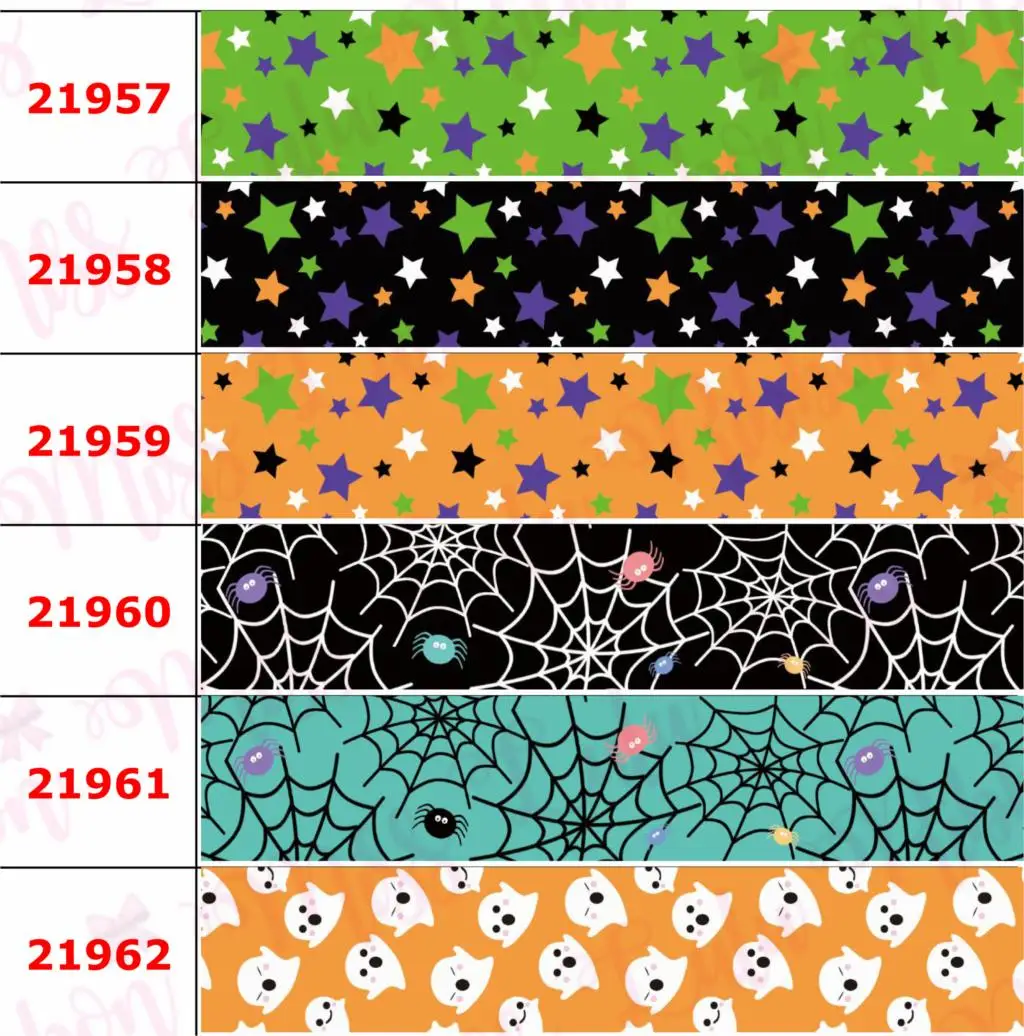 

16mm-75mm Halloween Series Colorful Star Web Candy Printed Grosgrain/Foe Ribbon Cartoon Pumpkin DIY Hair Bowknots 50yards/roll