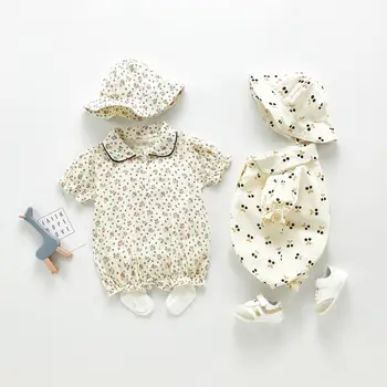 

2Pcs Baby Girl Boy Rompers Hat Set Cotton Cherry Flowers Jumpsuit Cap Clothes Infants Outfits Clothing Gifts