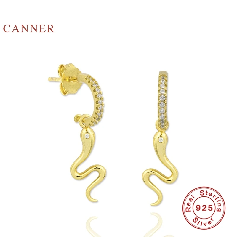 

CANNER C Diamond-Studded Snake Stud Earrings 925 Sterling Silver Earrings For Women Fashionable Silver Jewelry Earring Brincos