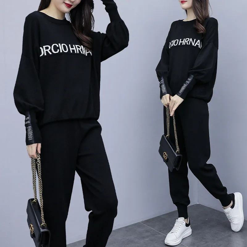 

5xl Plus Size Two Piece Outfits Letter Tracksuit Women Casual 2 Piece Set Women Pant And Top Large Women's Tracsuits Pant Set
