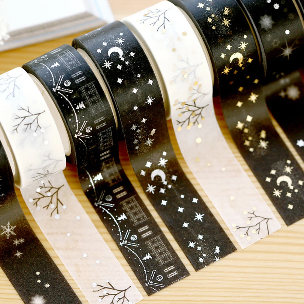 

1PC Golden Silver Stars Washi Tape Album Scrapbook DIY Custom Adhesive Tape Office Adhesive Sticker Masking Tape 15mm*5m